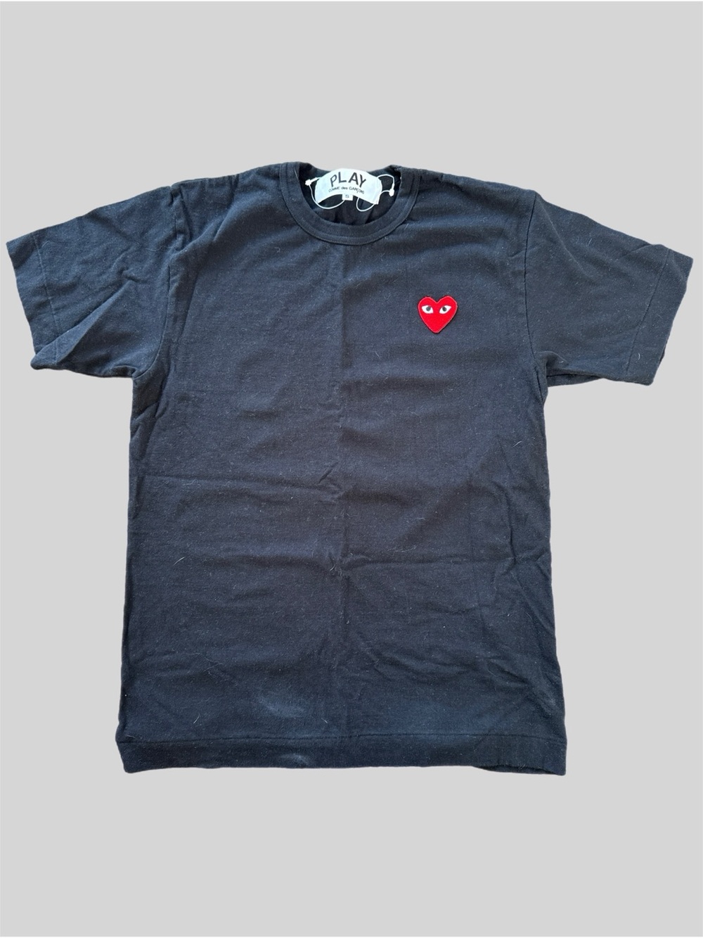 Comme des Garcons Black Short Sleeve T-Shirt with Red Heart Patch